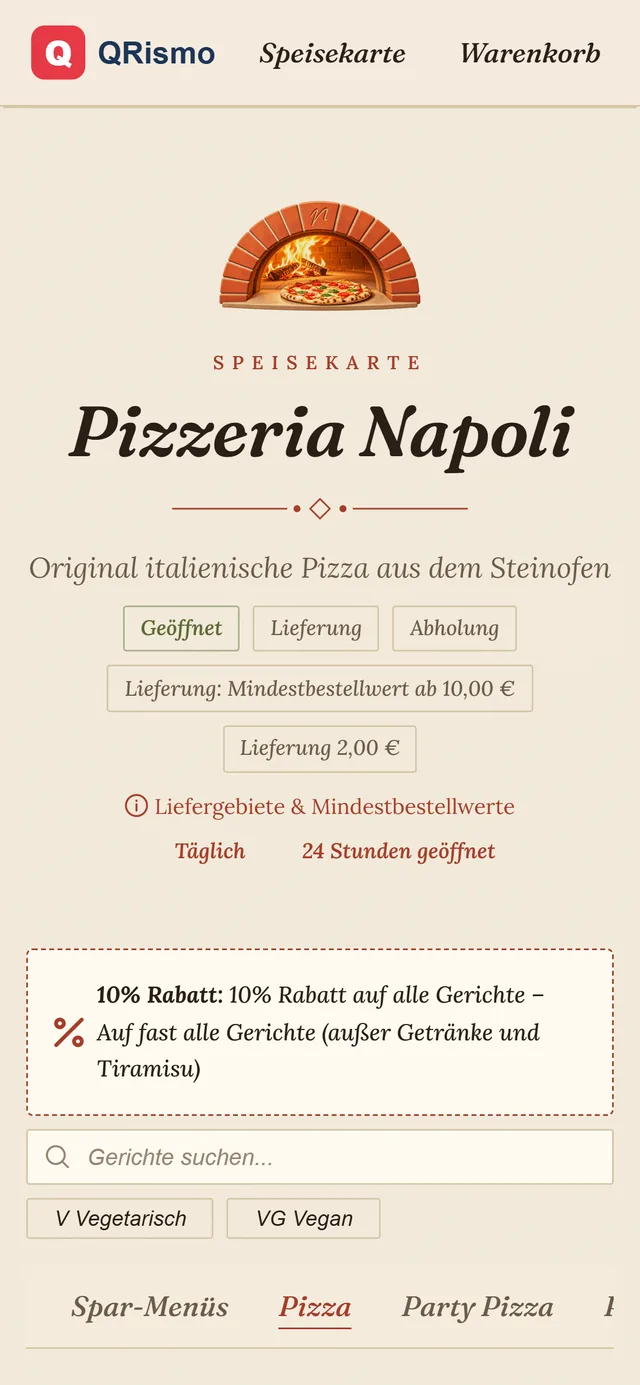 Speisekarte im Design Trattoria