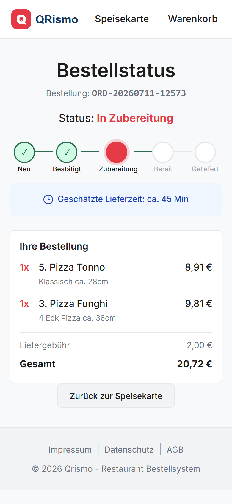 Live-Bestellverfolgung: Status der Bestellung auf dem Smartphone